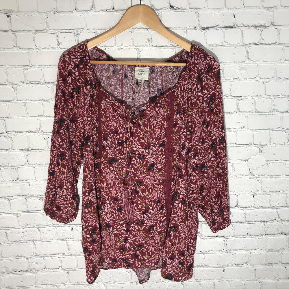 Knox Rose Boho Floral Tunic Blouse NWOT